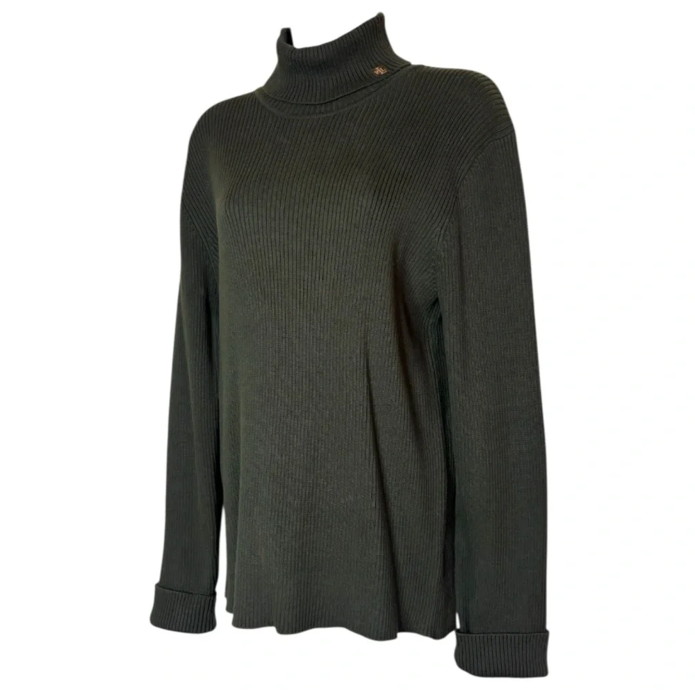 Ralph Lauren Ribbed Turtleneck Sweater Vintage 90s Y2K Olive Green Brown Size XL